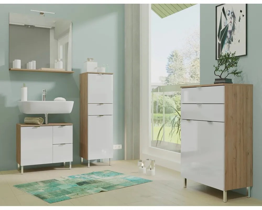 Mauresa fehér szekrény tölgyfa díszítéssel, magasság 120 cm - Germania