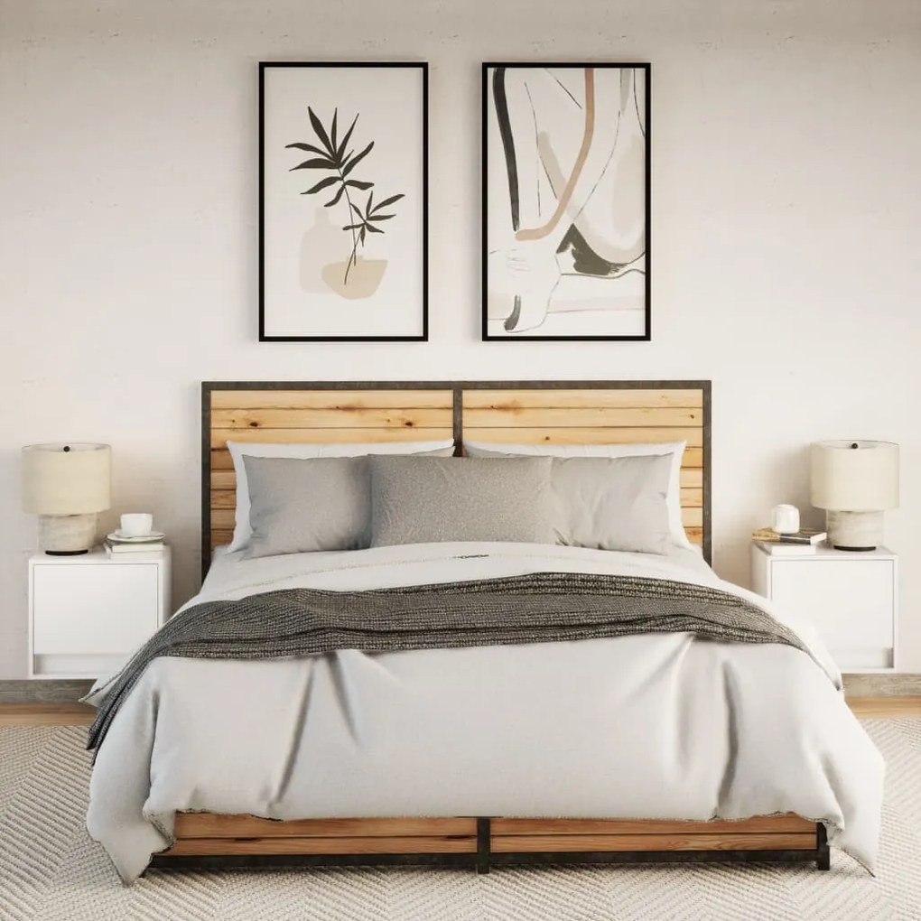 2 db fehér falra szerelhető éjjeliszekrény LED-világítással