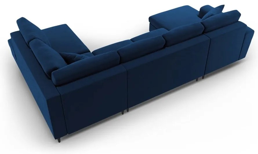 Kék bársony kinyitható tárolóhelyes sarokkanapé (jobb oldali-U alakú) Kyoto – Cosmopolitan Design