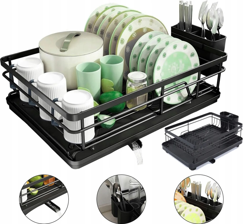 Nagy Méretű Álló Edényszárító, Fekete Fém, XXL Méret Honeuse