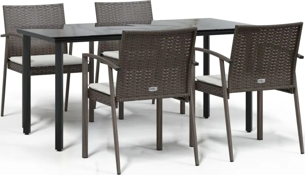 vidaXL 5 részes polyrattan és acél kerti étkezőgarnitúra párnával
