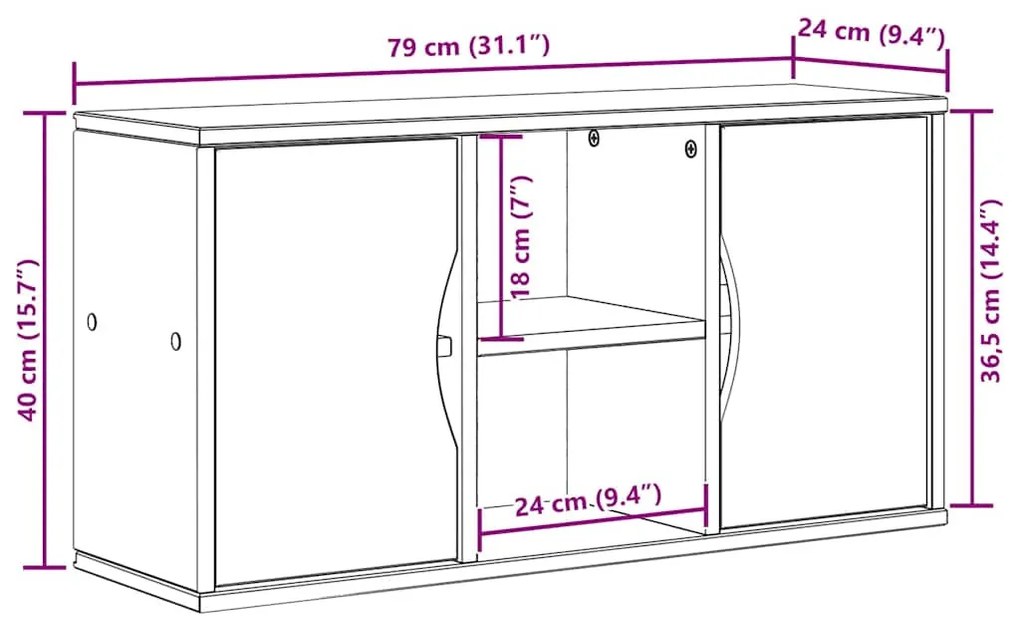 ODDA tömörfa fenyőfa TV szekrény 79x24x40 cm