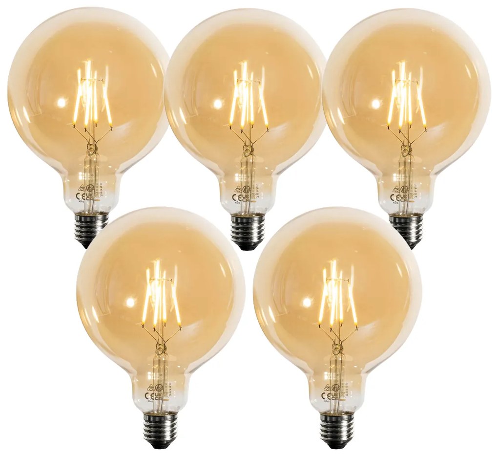 5 darabos E27 szabályozható LED izzó szett, arany G125 4,9W 450 lm 2200K