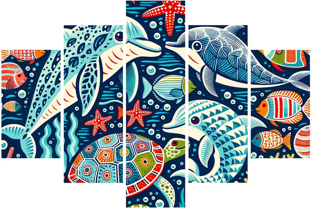 Kép – Rajzolt vízi állatok (150x105 cm)