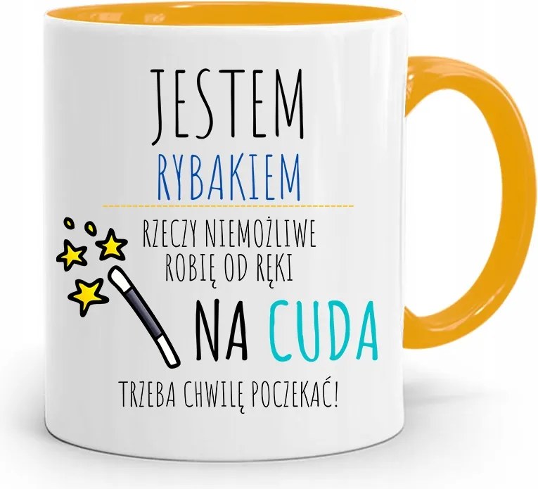 Sárga Horgász Bögre A Csodákra Várni Kell Ajándék nyomott mintával