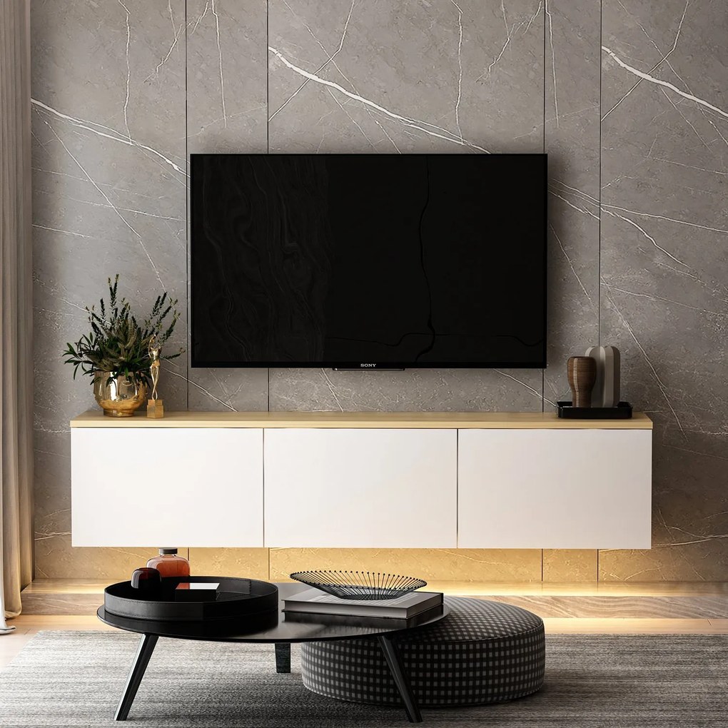 TV asztal/szekrény Nobi (fehér + tölgy). 1073295