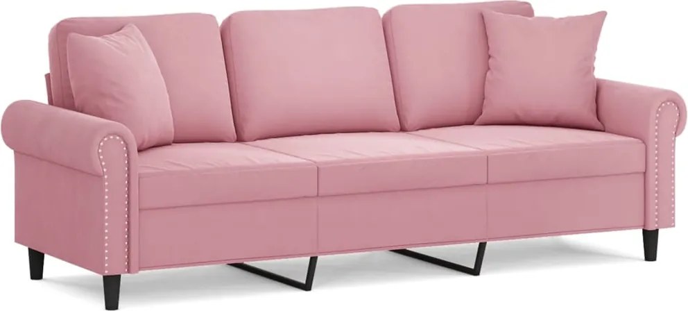 vidaXL 3 személyes rózsaszín bársony kanapé díszpárnákkal 180 cm