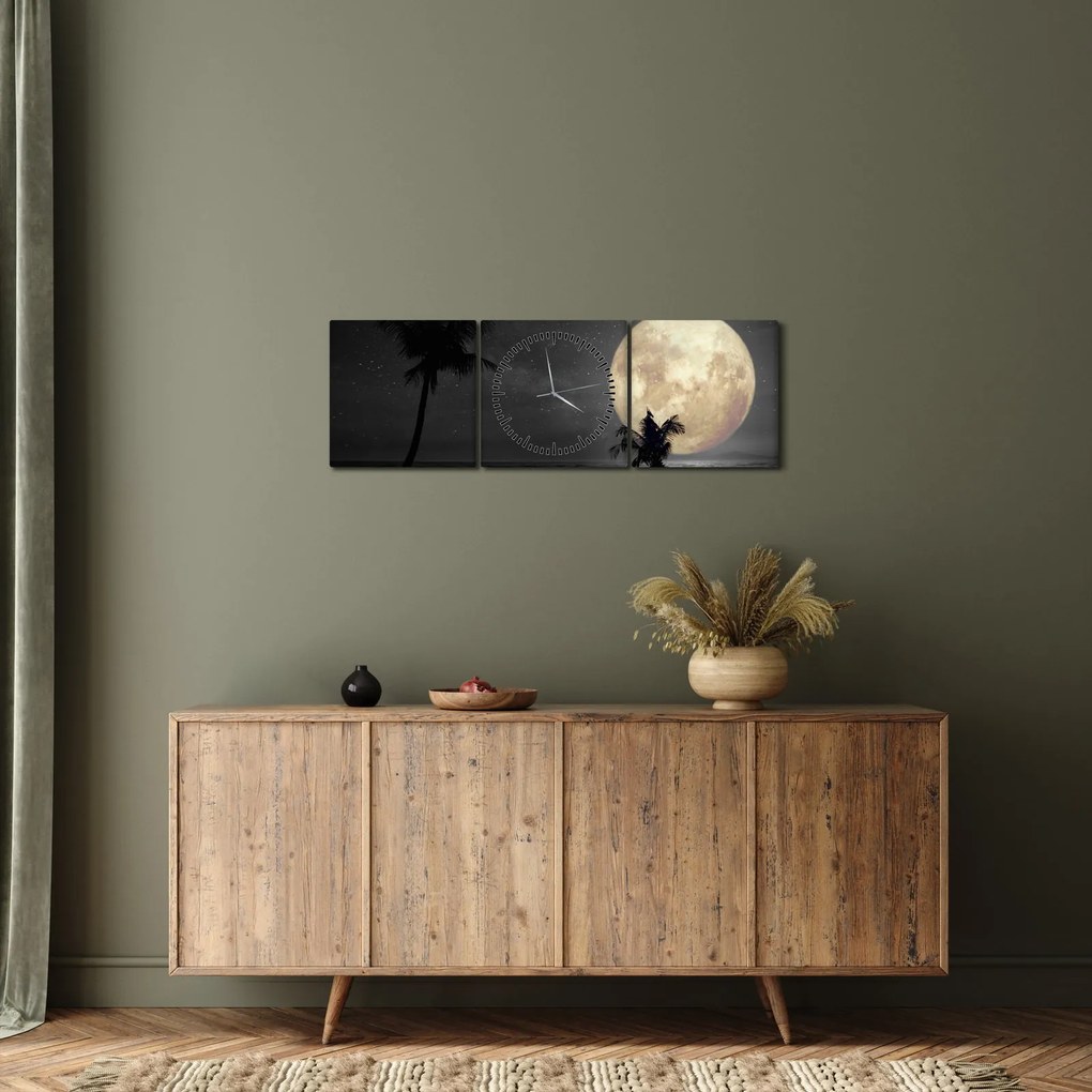 Kép - A strand a telihold alatt szürke tónusokkal (órával) (90x30 cm)