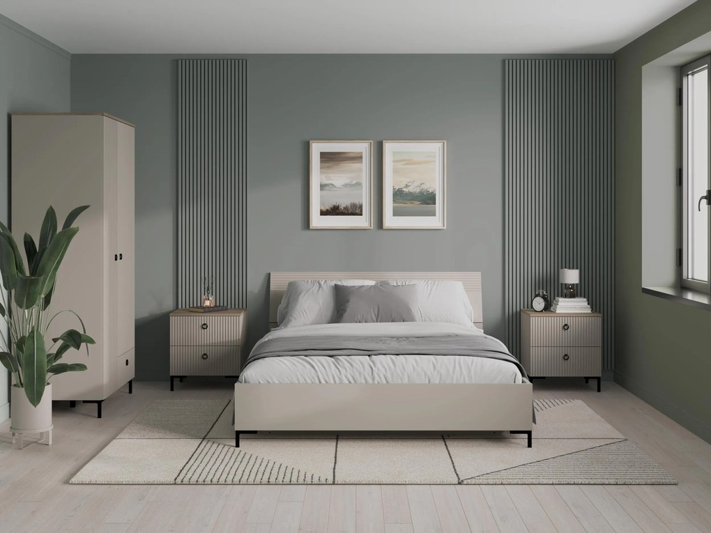 Franciaágy 160 cm Demandaron (taupe + silverjack tölgy) (ágyráccsal)  (tárolóhellyel). Akció -16%. 1116818