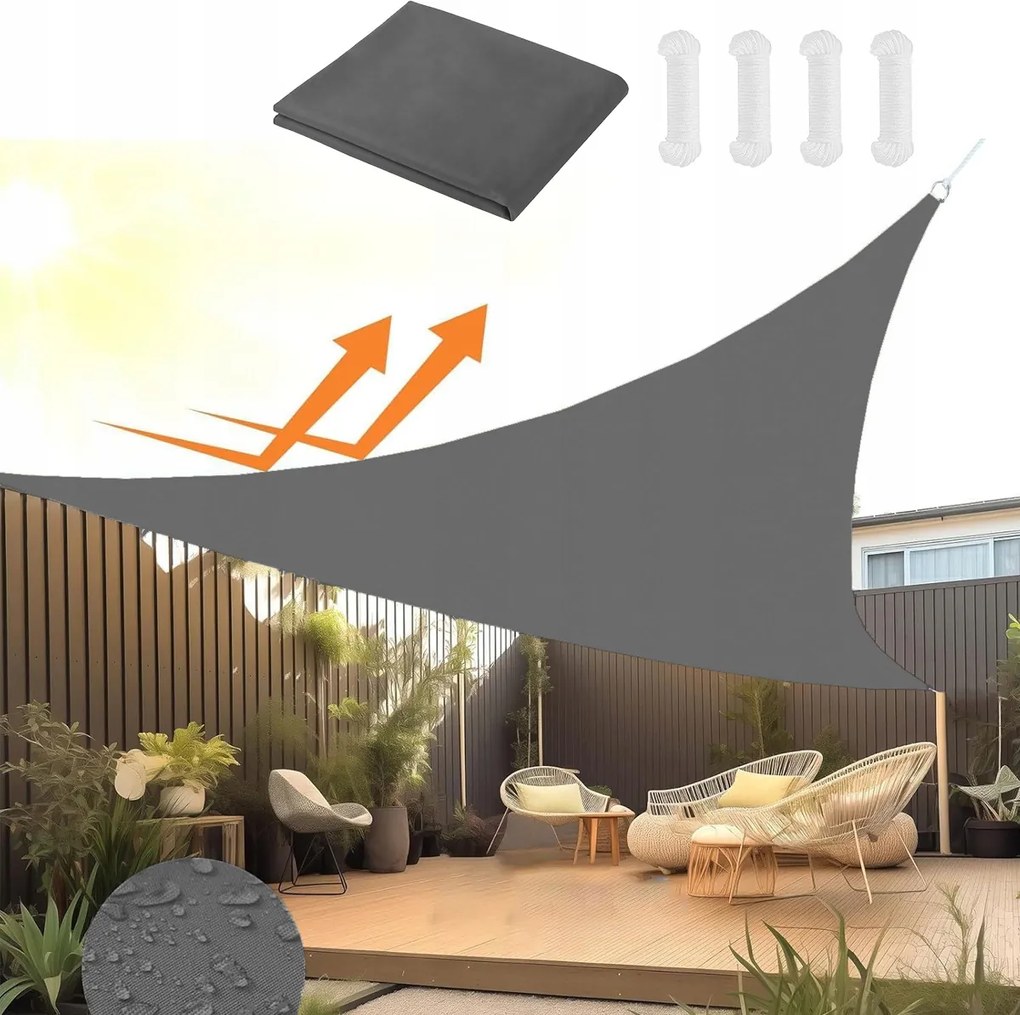 Kerti Napvitorla Vízálló 3x3x3 Szürke Háromszög Árnyékoló