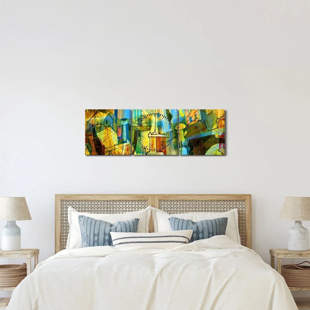 Kép - Építészet, kubista absztrakció (órával) (90x30 cm)