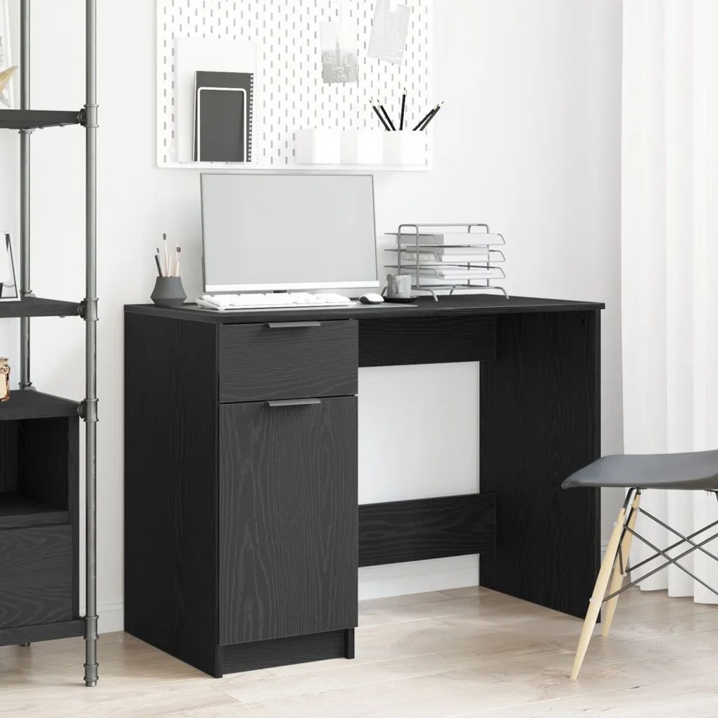vidaXL Fekete Tölgy Íróasztal - 100x50x75 cm - Mérnöki Fából Készült