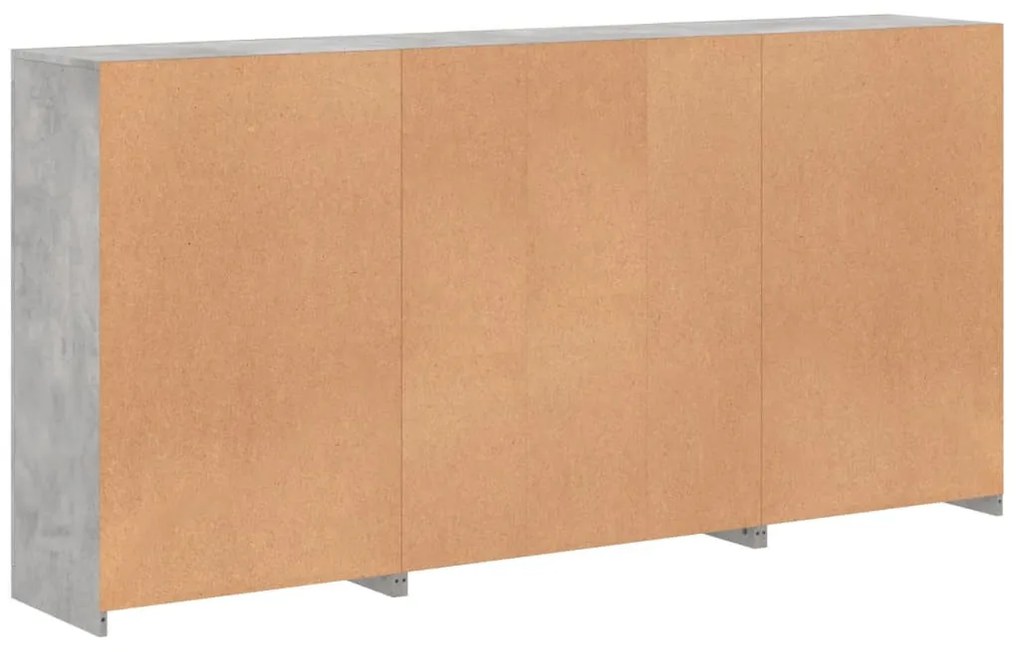betonszürke tálalószekrény LED-világítással 202 x 37 x 100 cm