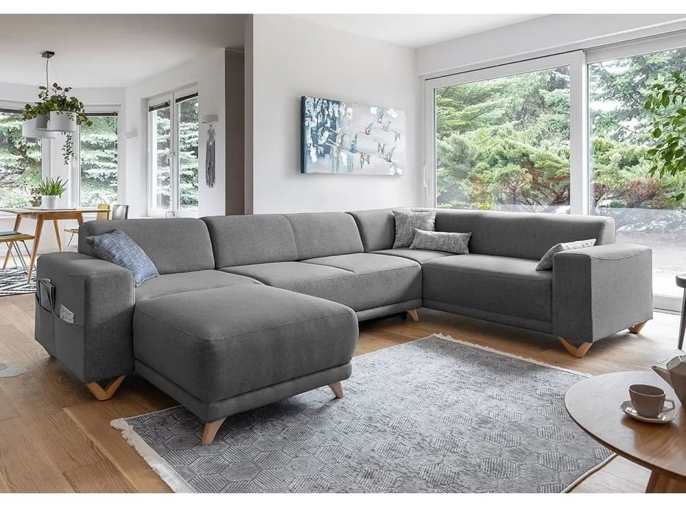 Szürke kinyitható-tárolóhelyes sarokkanapé (jobb oldali-U alakú) Classy Sophie – Miuform