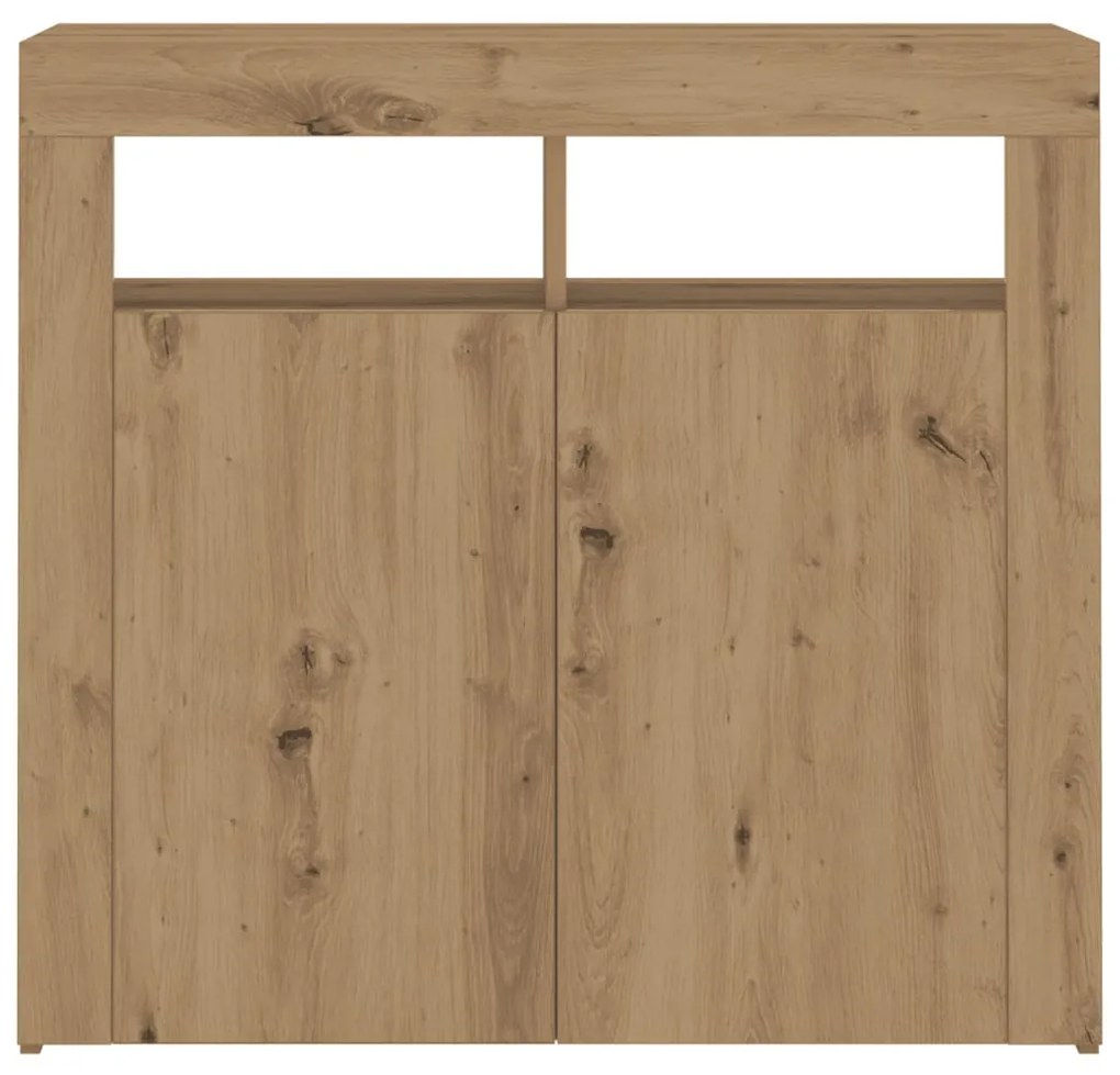 kézműves tölgy szerelt fa tálalószekrény LED-ekkel 80x35x75 cm