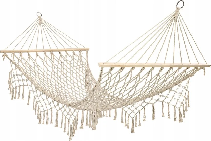 Kerti Függőágy Háló Makramé Függőágy Boho Rojtos 200 cm Ecru Nagy