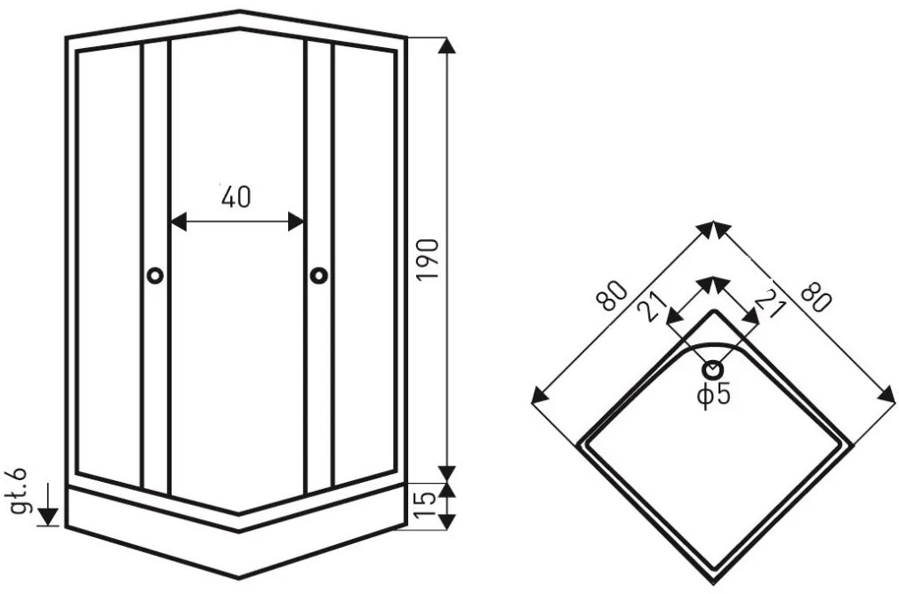 Pico 80 szögletes zuhanykabin zuhanytálcával