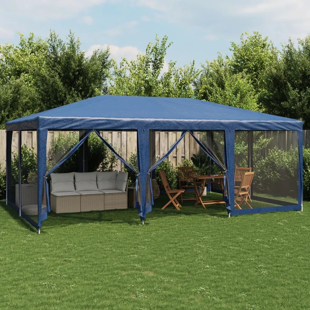 kék HDPE rendezvénysátor 10 hálós oldalfallal 6 x 4 m