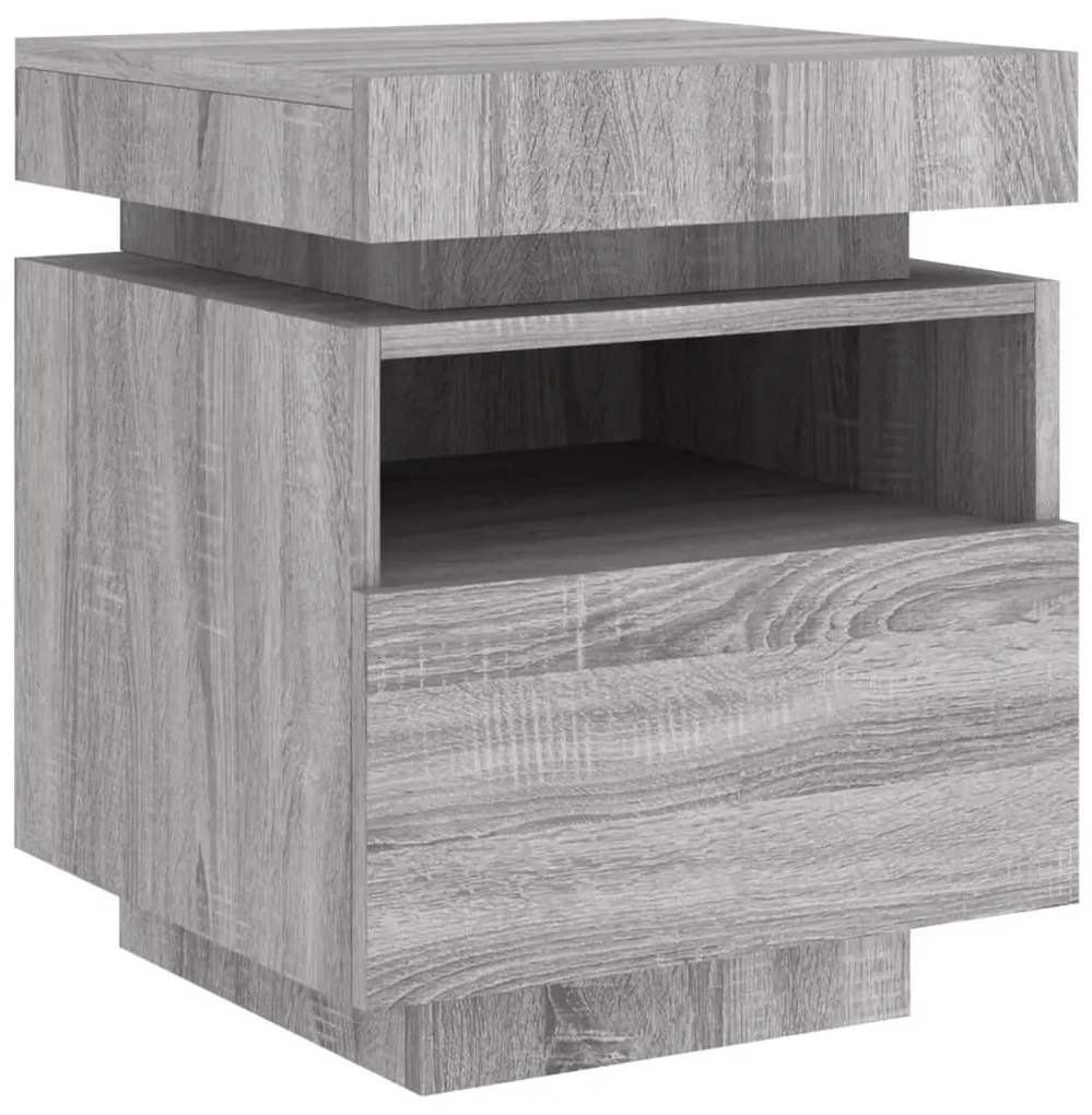 Szürke sonoma éjjeliszekrény LED-világítással 40 x 39 x 48,5 cm