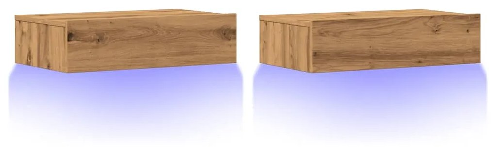 2 db kézműves tölgyszínű TV-szekrény LED-lámpákkal 60x35x15,5cm