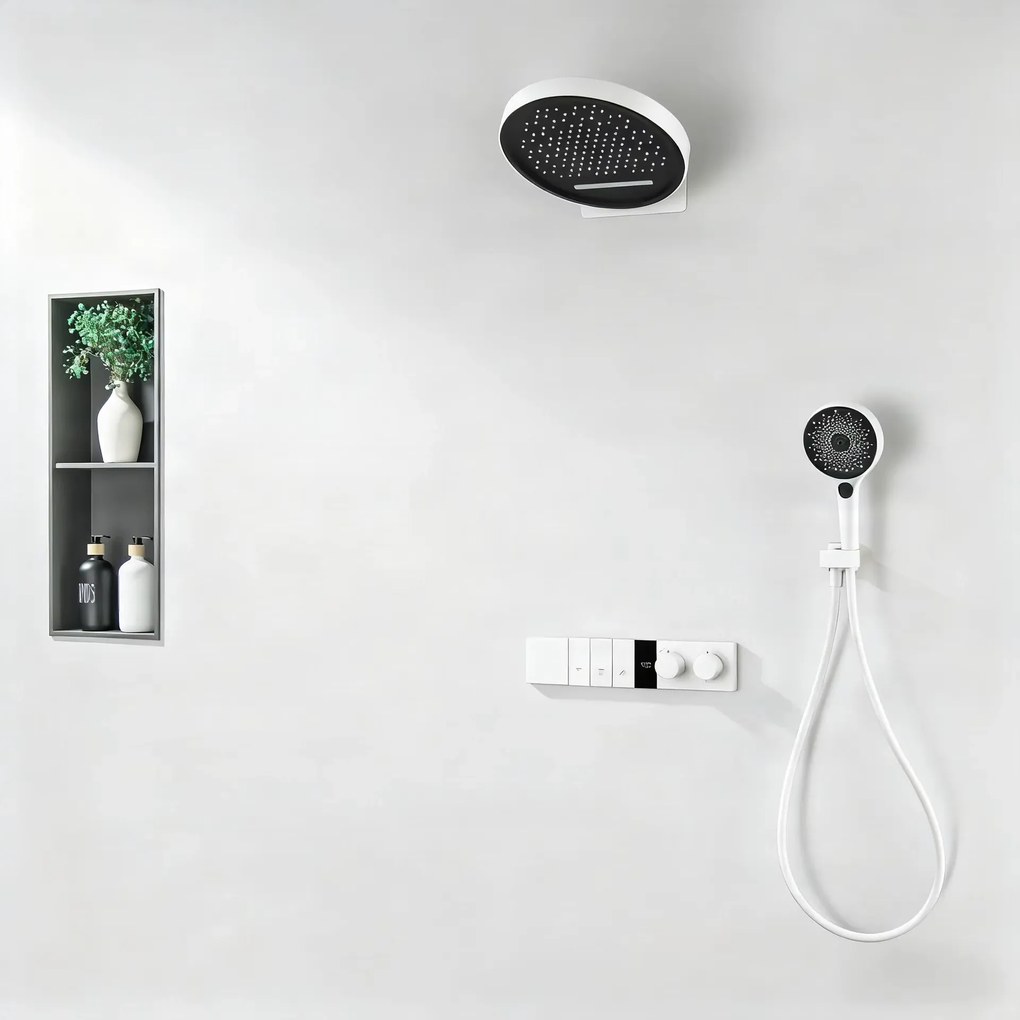 Zuhanyrendszer ELITE EDITION BSC1305 falba süllyesztett kivitelben, termosztáttal és LED-kijelzővel, többféle felülettel