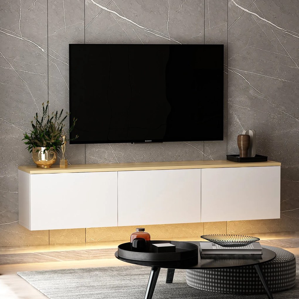 TV asztal/szekrény Nobi (fehér + tölgy). 1073295