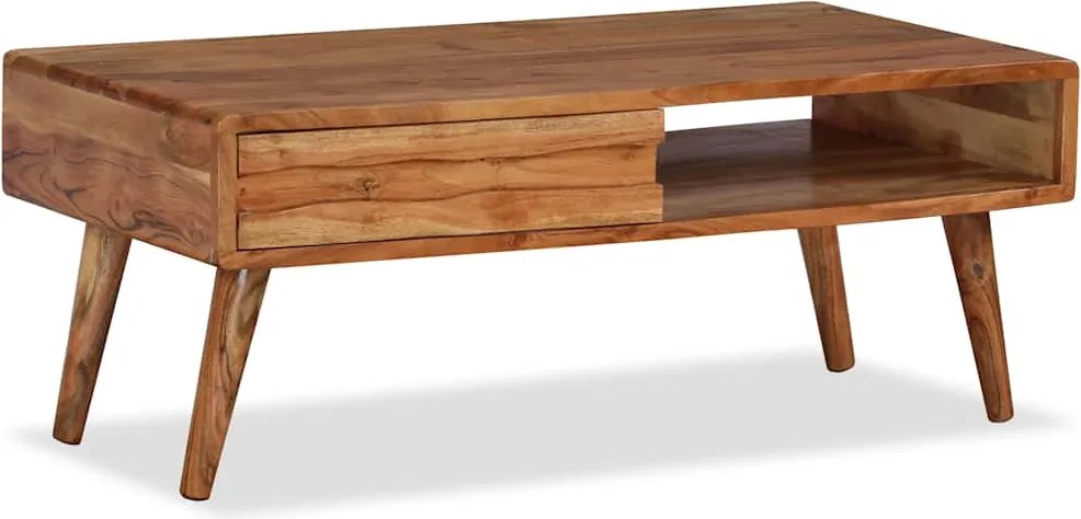 vidaXL tömör fa dohányzóasztal faragott fiókkal 100 x 50 x 40 cm