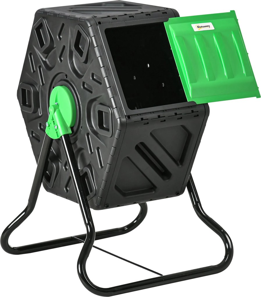 Outsunny Komposztáló 65 Liters, 60x49x77cm Forgatható Gyors Komposztáló Műanyagból, Időjárásálló Thermokomposztáló Szellőző Rendszerrel, Fedéllel, Ker