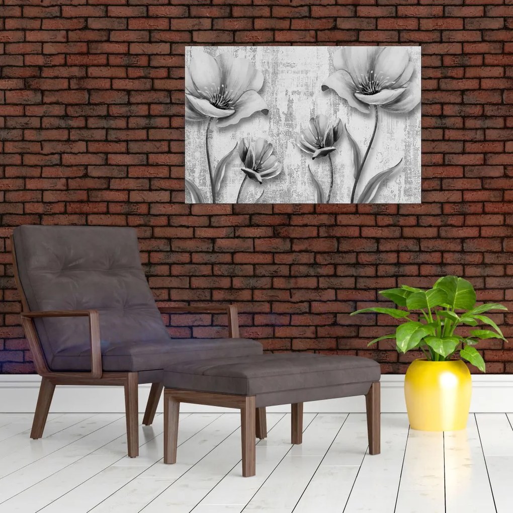 Kép - Fekete-fehér virágok a háttérben (90x60 cm)