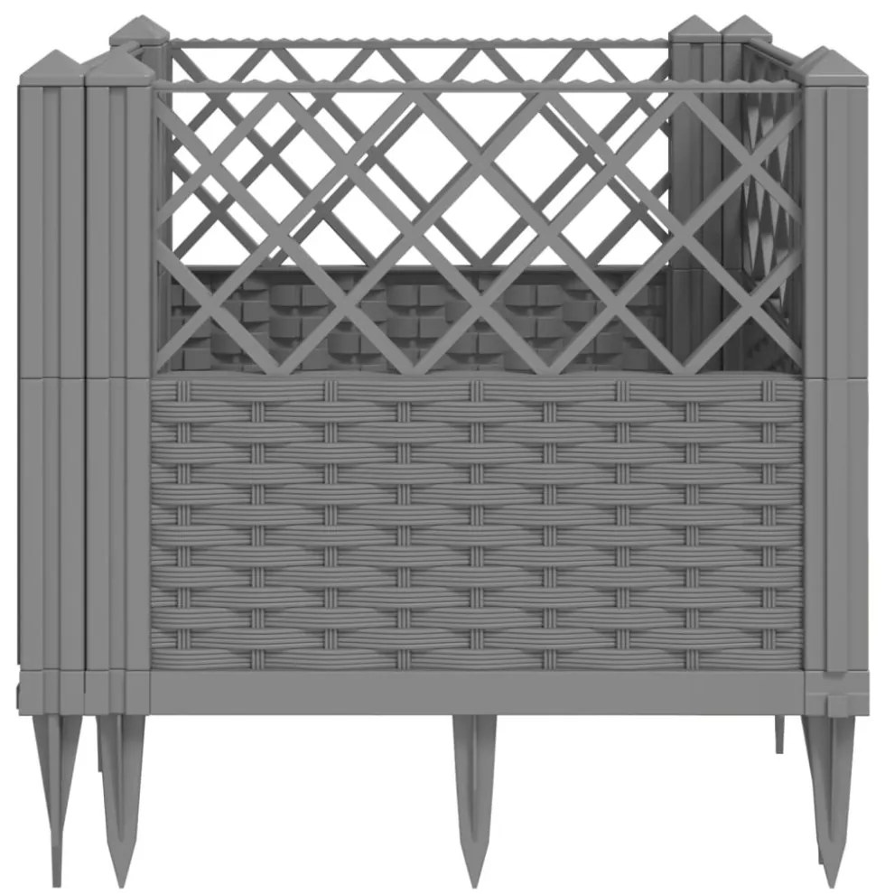 világosszürke PP kerti virágláda cövekekkel 43,5x43,5x43,5 cm