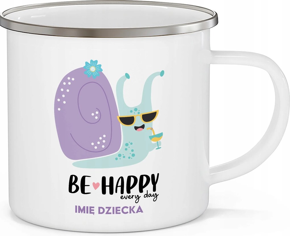 Acél Fehér Bögre 270ml Személyre szabott Gyerek Snail Be Happy Minták