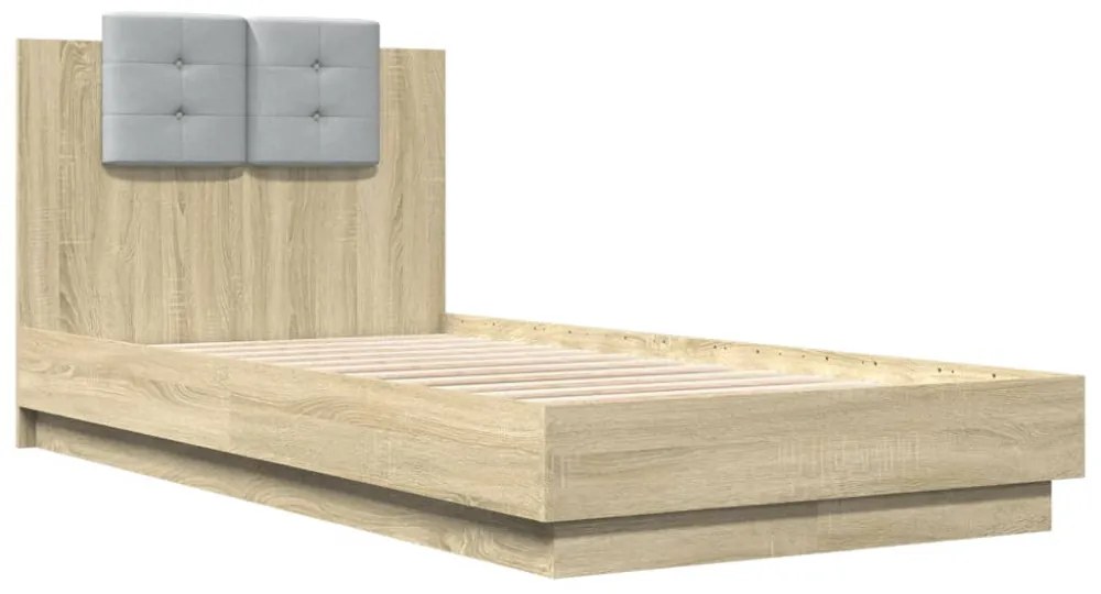 sonoma tölgy színű szerelt fa ágykeret fejtámlával 90 x 190 cm