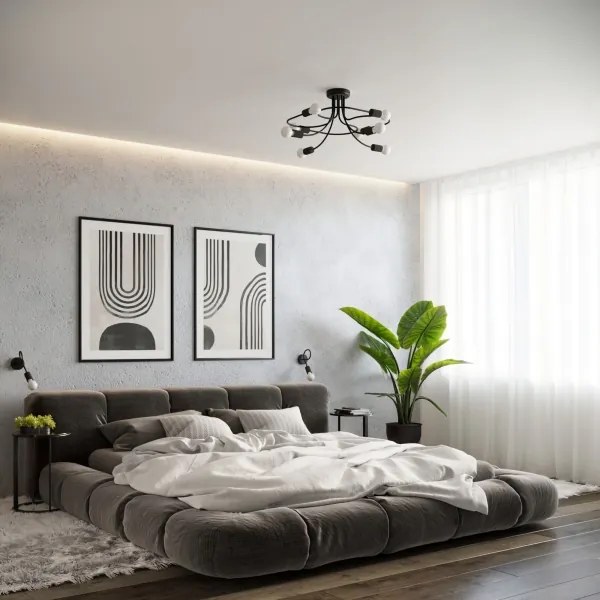 Sollux SL.1457 - Csillár rúdon LEVAR 8xE27/15W/230V fekete