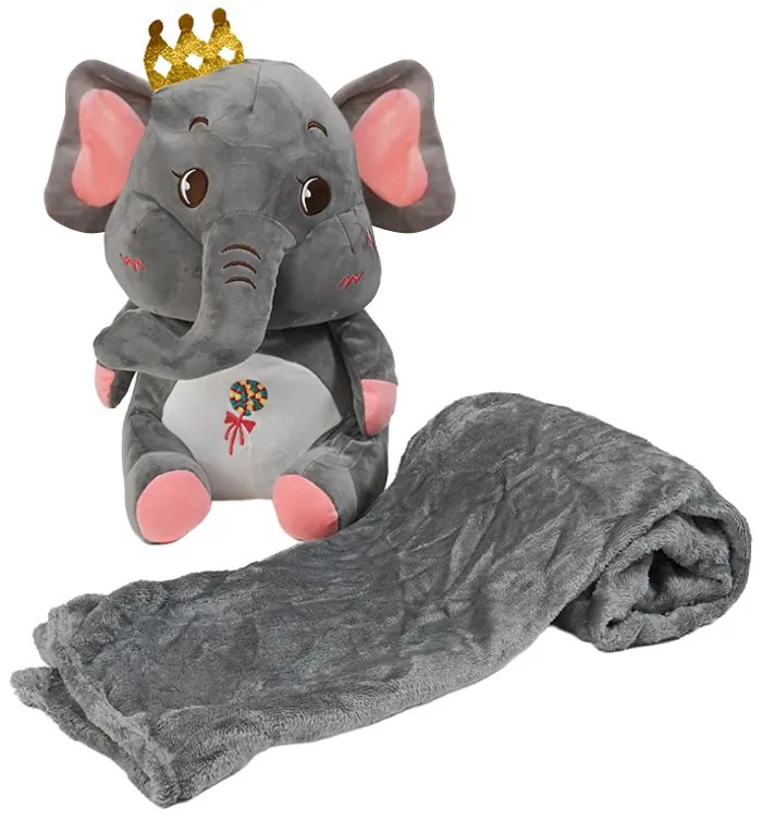Plüss ELEFÁNT szürke babatakaróval belül