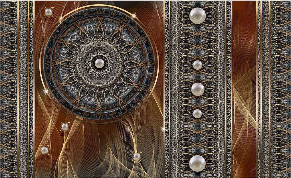 Fotótapéta Mandala Arany Gyöngyök Dísz csillogás Perspektíva 312x219 +ragasztó