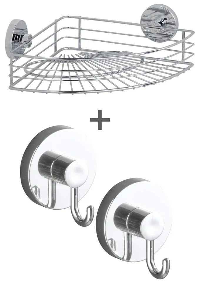 Fényes ezüstszínű öntapadós fürdőszobai kiegészítő szett Bari – Wenko