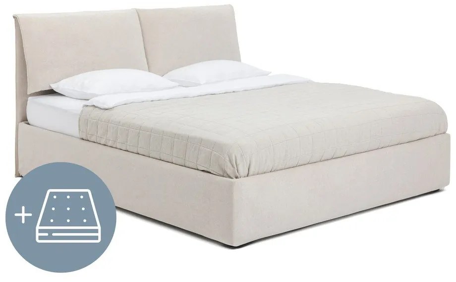Bézs kárpitozott ágyneműtartós franciaágy matraccal, ágyráccsal 180x200 cm Thessa Pillow – Bonami Selection