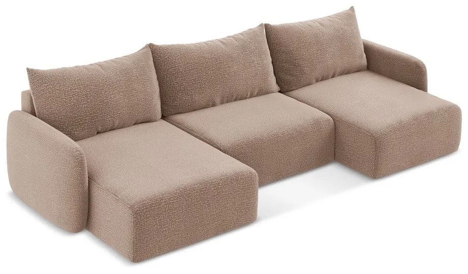 Világosbarna kinyitható-tárolóhelyes sarokkanapé Kalena – Makamii