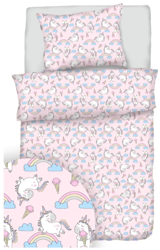 Pamut lepedők egyszarvú rózsaszín TiaHome - Detský set 130x90cm + 65x45cm