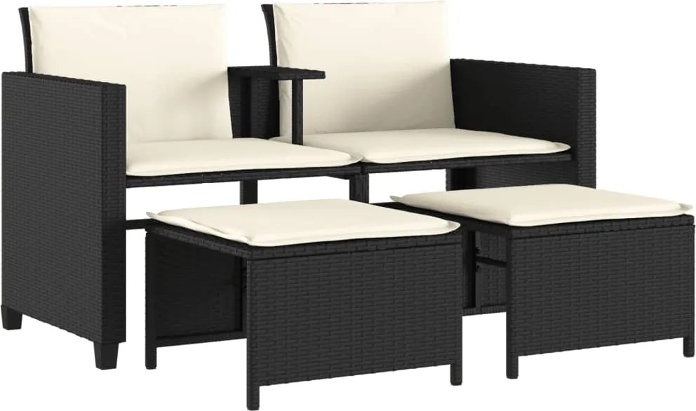 vidaXL 2 személyes fekete polyrattan kerti kanapé asztallal/székkel