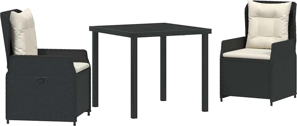 vidaXL Kert étkező szett 3 pcs Fekete polirattan