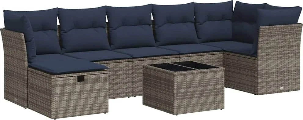 vidaXL 8 részes szürke polyrattan kerti ülőgarnitúra párnákkal