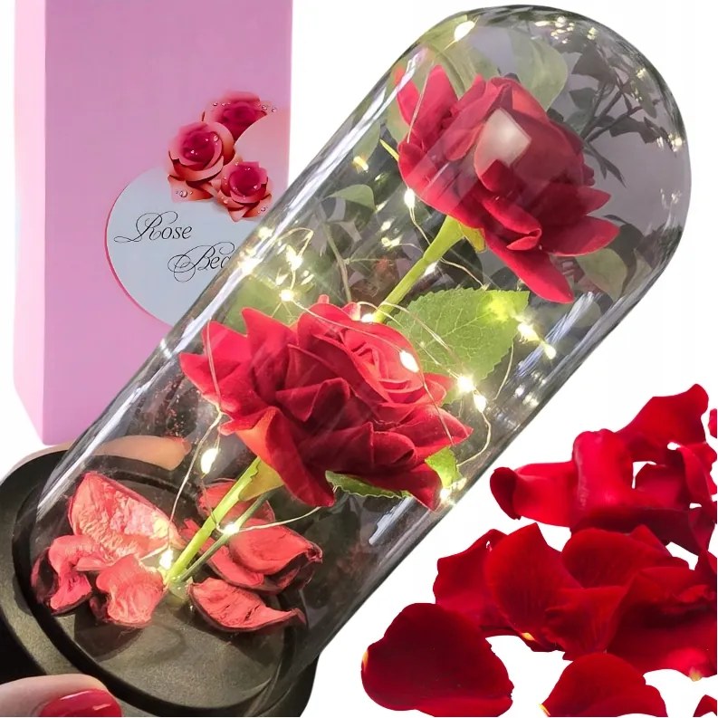 Örök Rózsa Led Üveg Lámpa Virágok Ajándék Valentin napra Nőnap