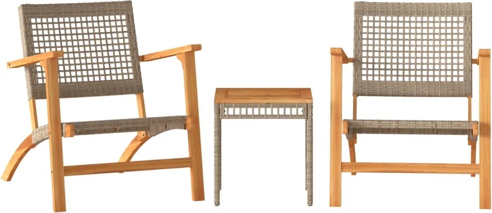 vidaXL 3 részes bézs polyrattan és akácfa bisztrószett