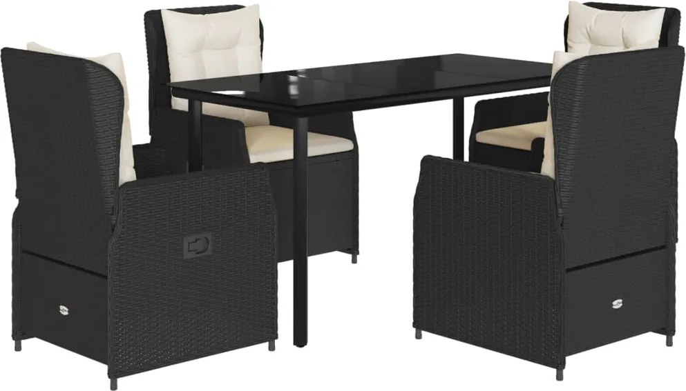 vidaXL 5 részes fekete polyrattan kerti étkezőgarnitúra párnákkal