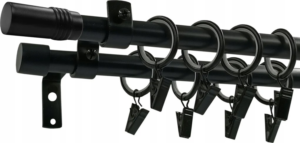 Függönykarnis Dupla Fém loft fekete matt mix végek 16+16 mm 160 cm