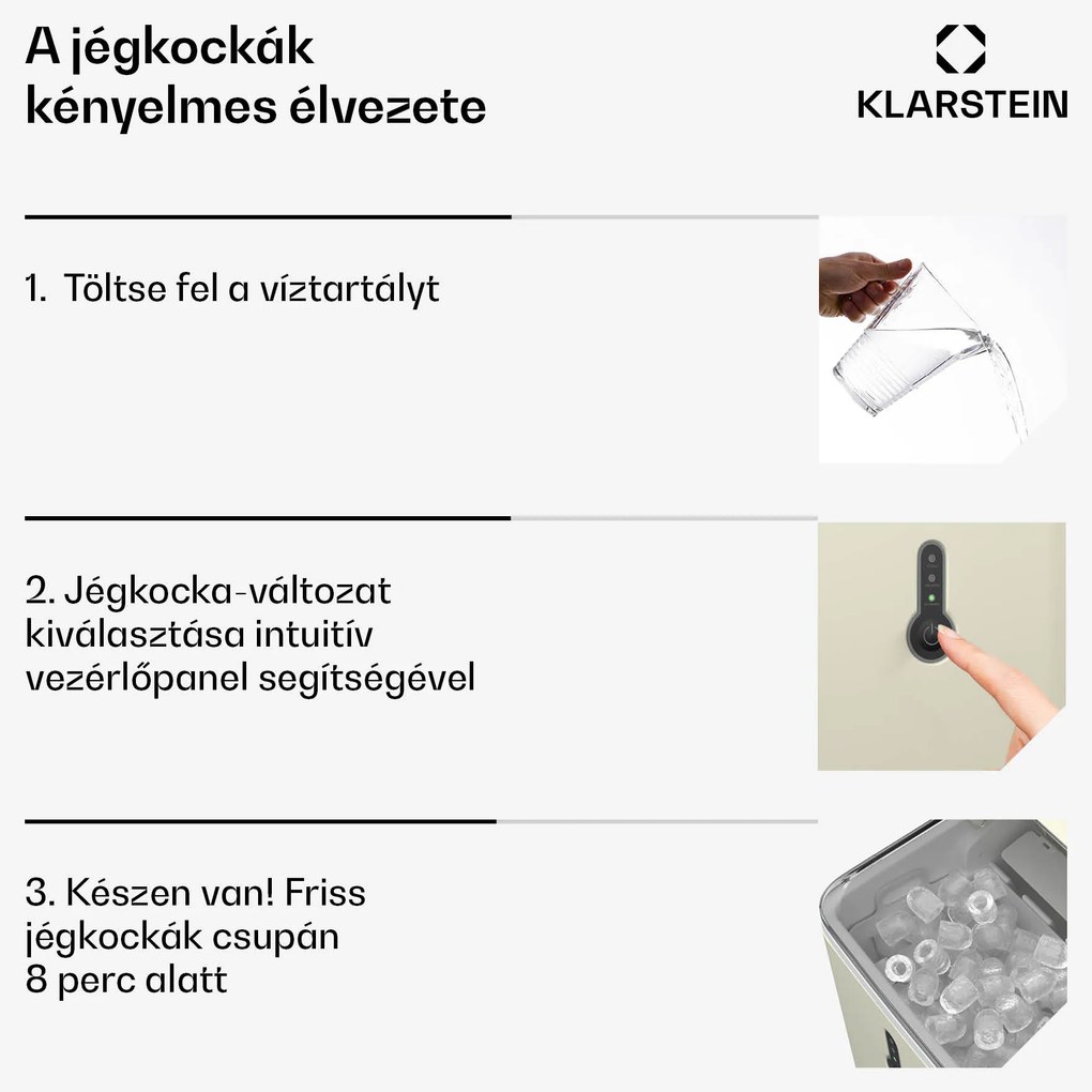 Klarstein ChillOut jégkocka készítő, 12 kg/nap, 9 jégkocka 8 perc alatt, 120 W, víztartály