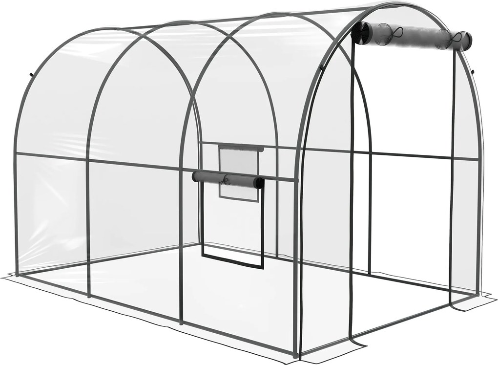 Outsunny Kert Üvegház Alagút Paradicsom Üvegház Földi Terület 6 m² 3L x 2W x 2H m Megerősített Csöves Váz Cipzáras Ajtóval 2 Feltekerhető Ablakkal - Á