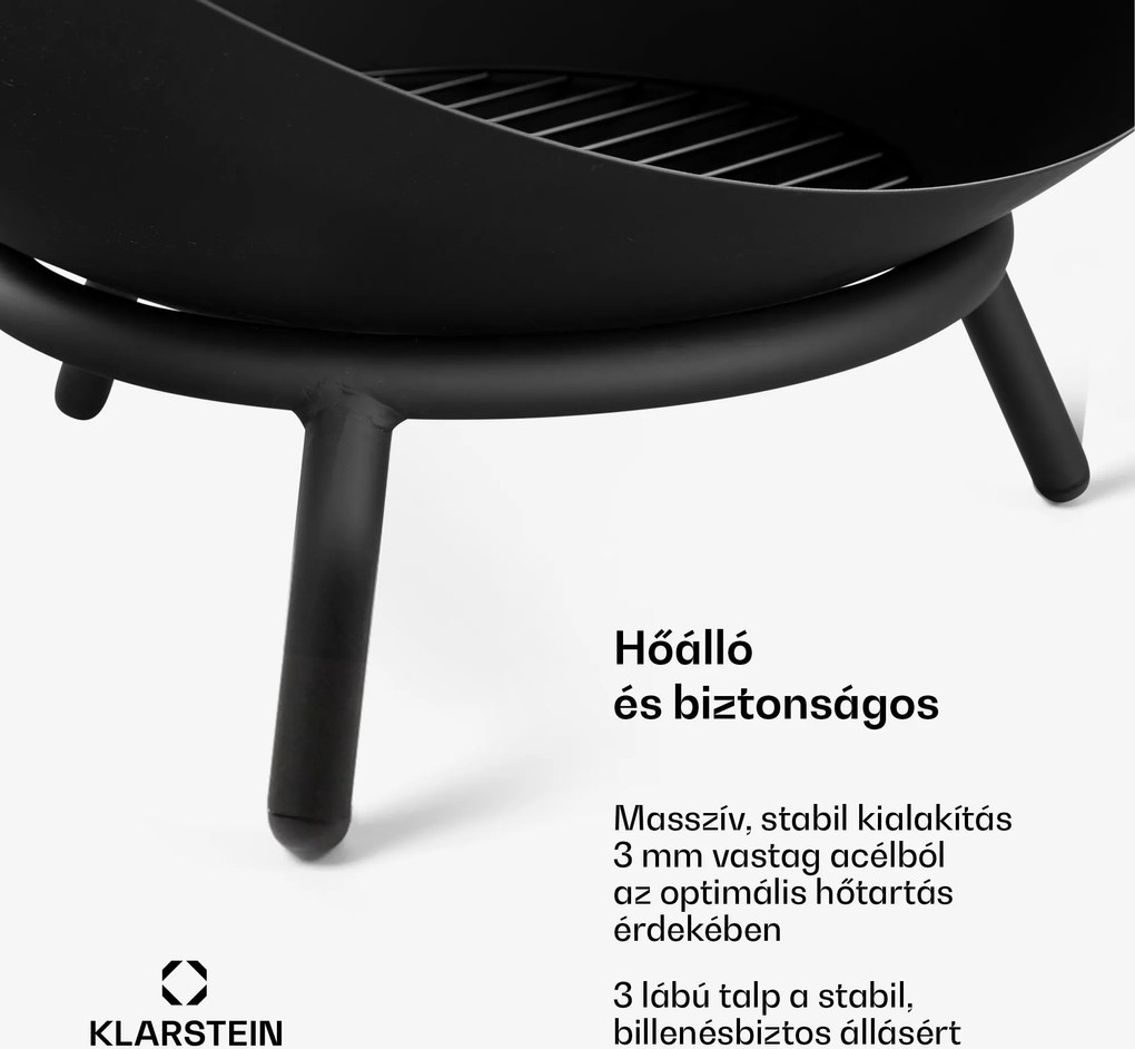 Klarstein Fireball alacsony tűzálló tál | Rozsdamentes | Borulásbiztos | Masszív | 66 cm | Fekete