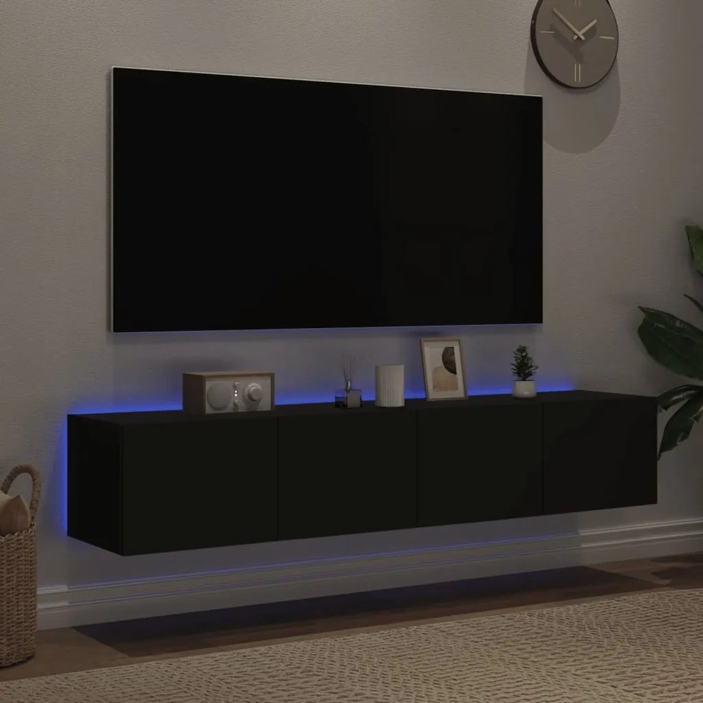 2 db fekete falra szerelhető TV-szekrény LED-del 80x35x31 cm